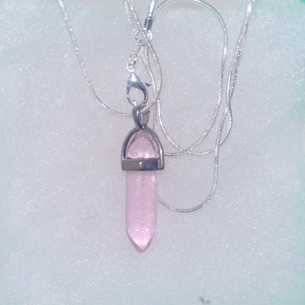 Boho hippie Pink Quartz Sterling Silver 30” Necklace